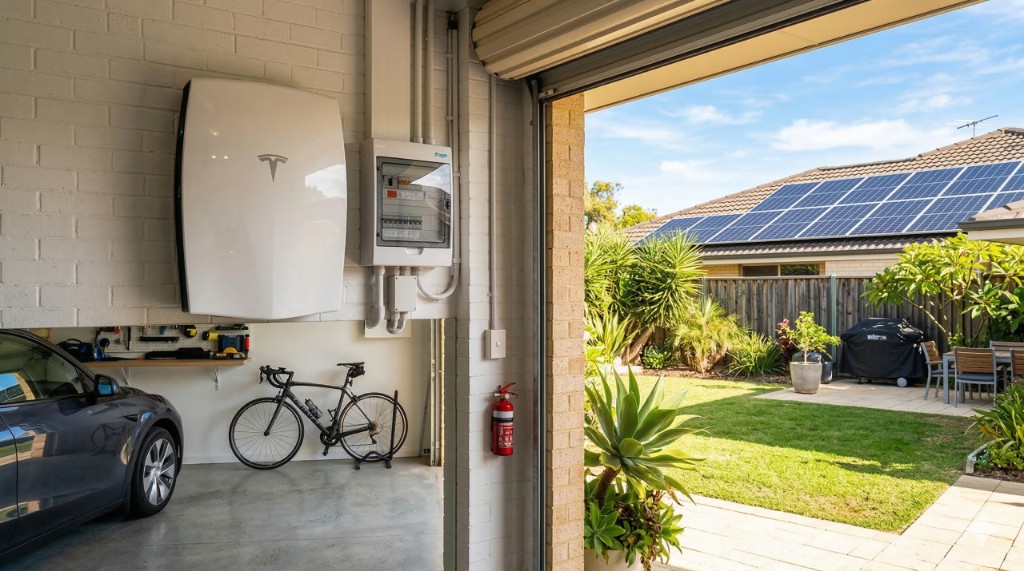 Home battery storage beside a house