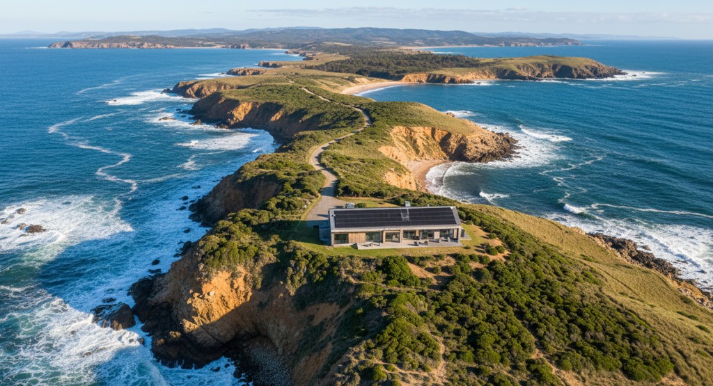 Bruny Island home with solar panels