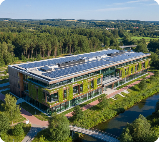 Commercial building with a rooftop solar array
